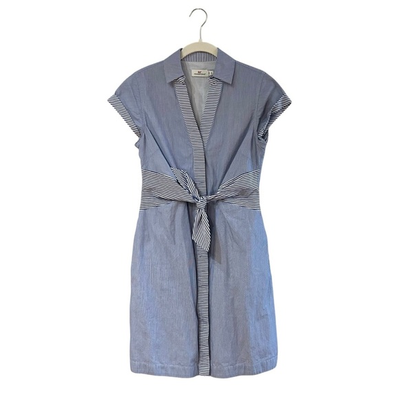 Vineyard Vines Tie Front Mix Stripe Cotton Dress Sz 0 Buttondown Mini Dress - Picture 4 of 12